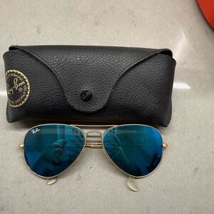 Ray-Ban Gold Frame Sunglasses with Blue Lenses